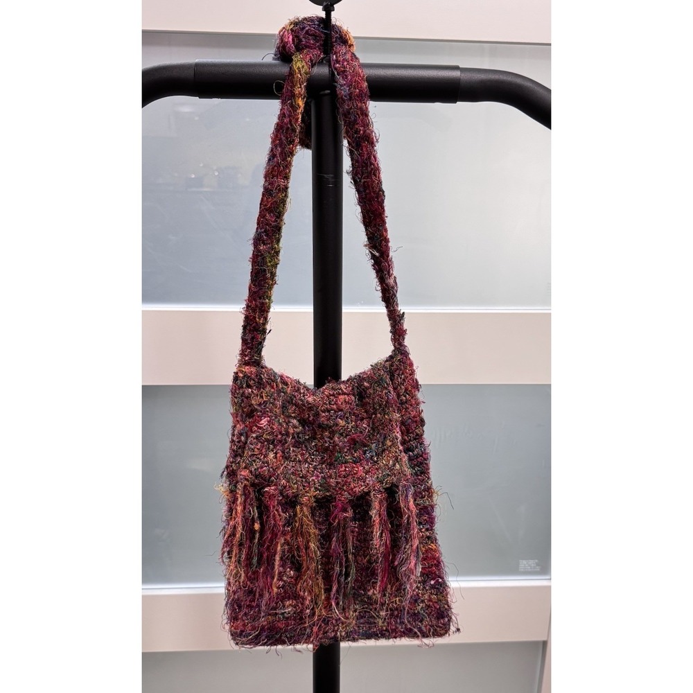 Hand-Woven Lux Long Textural 100% SILK Art-to-Wear Purse Shoulder Bag Fiber Art